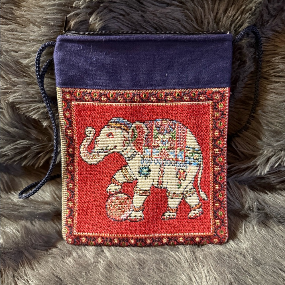 Embroidered Elephant Design Red and Purple Women's Bag